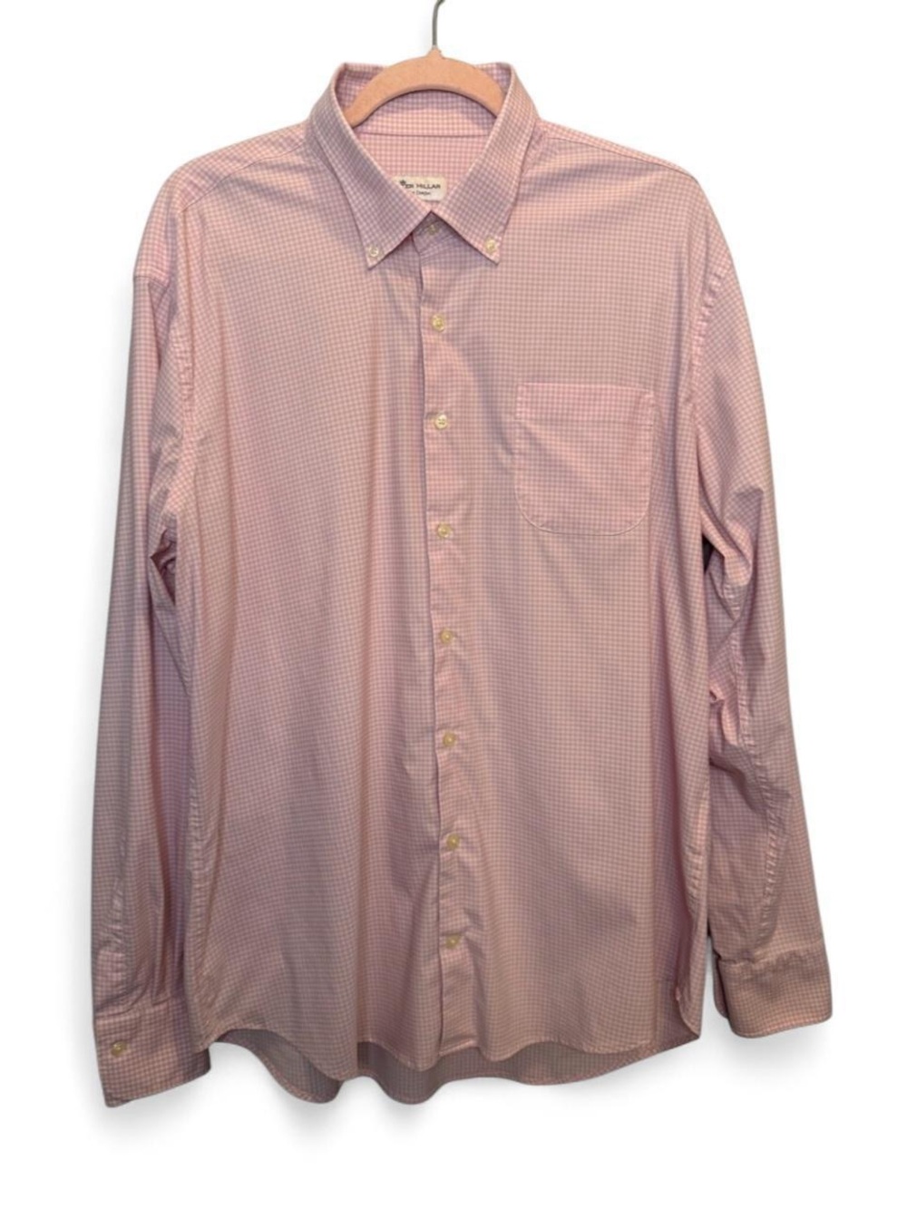 Peter Millar Summer Comfort Pink White Gingham Sport Shirt Mens XL Long Sleeve